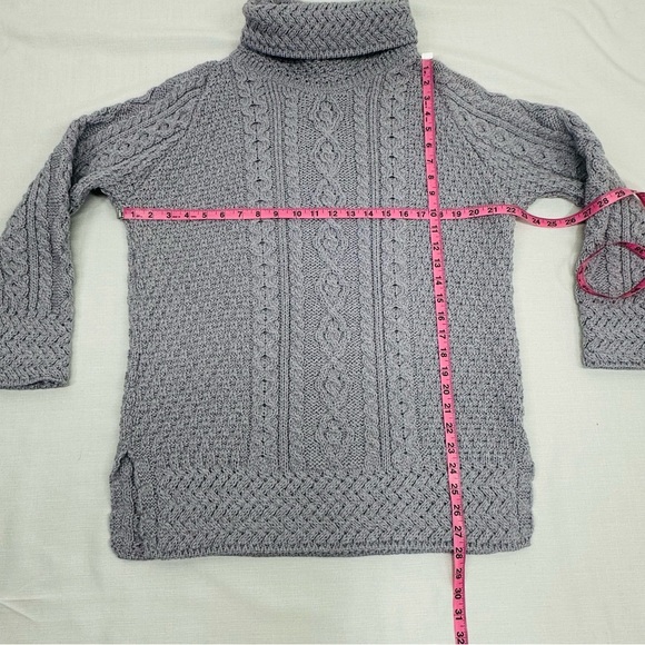Carraig Donn Irish XL Gray 100% Wool Fisherman  Cable Knit Turtleneck Sweater - Picture 12 of 13